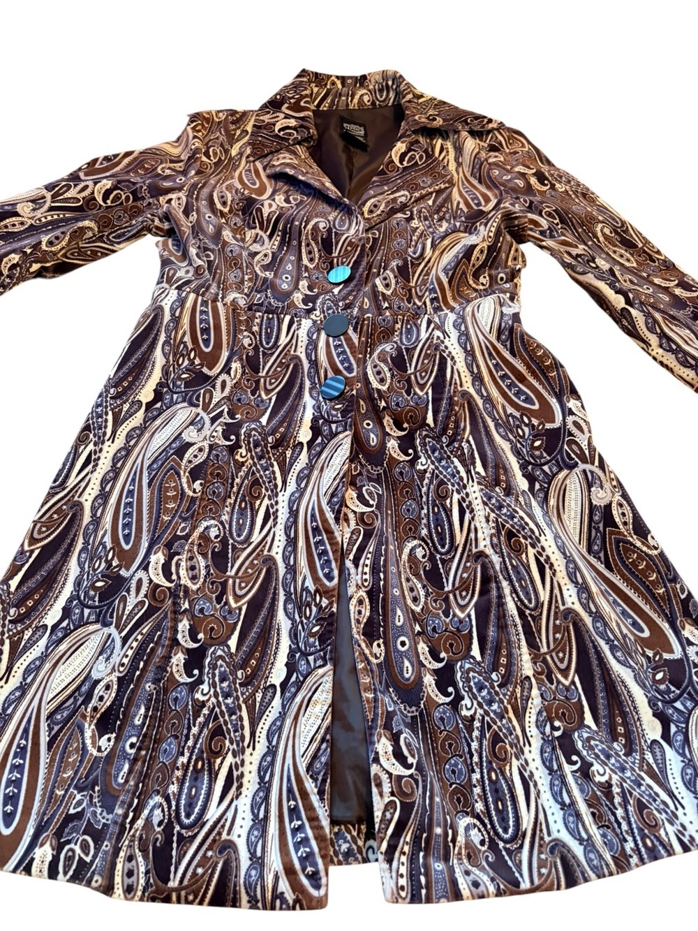 Paisley-Print Long Sleeve Fit-and-Flare Dress - Brown/White
